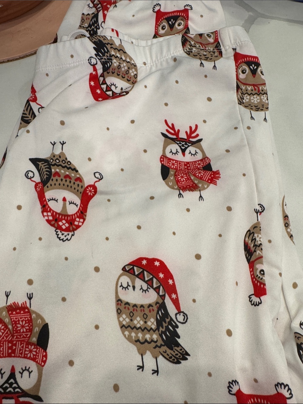 Secret Treasures White Holiday Owl Pajama Bottoms with Red Accents